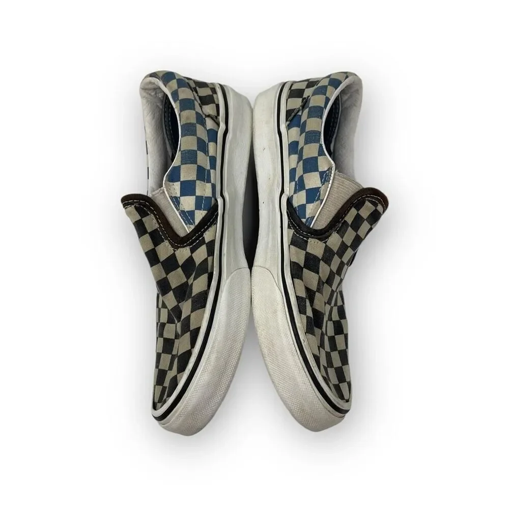 Vans Classic Checkerboard Blue Black White Slip On Shoes Kids Youth Size 3.5